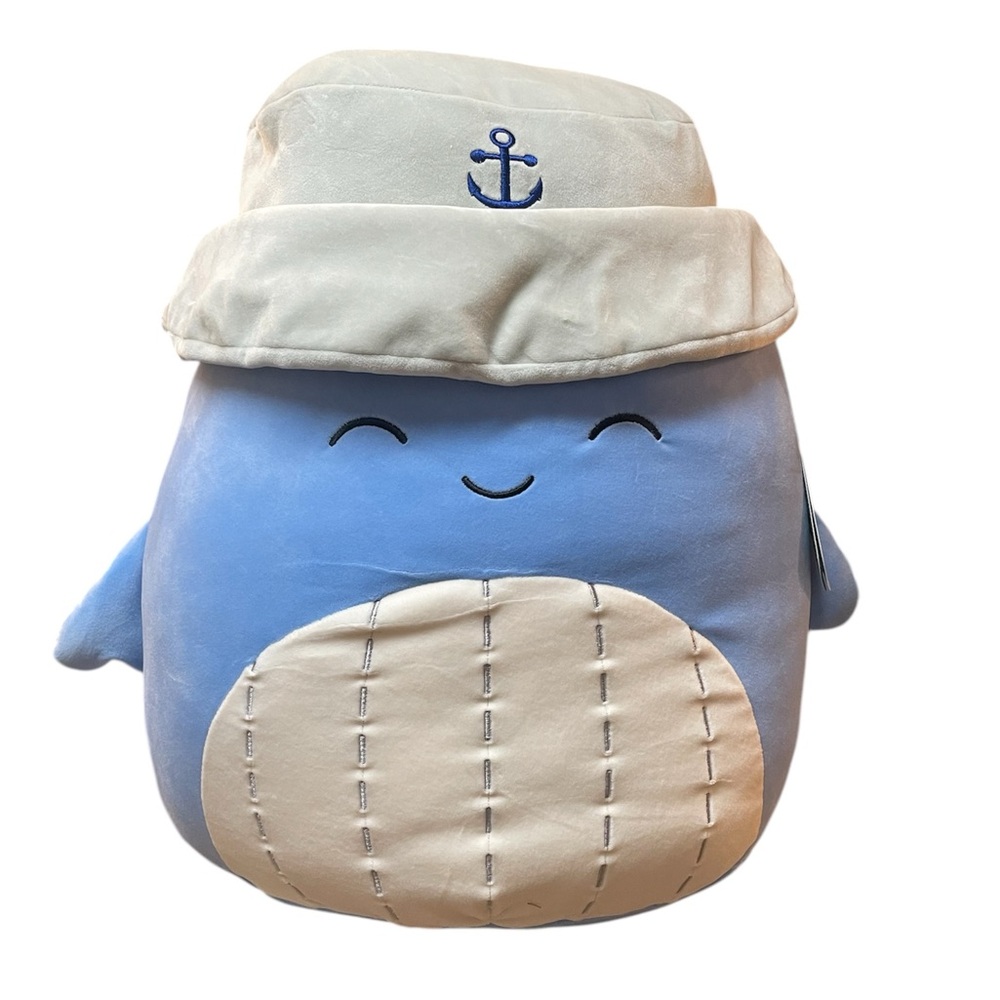 Squishmallows Original 16" Samir Blue Whale Plush with Bucket Hat